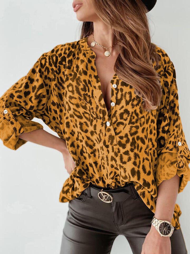 Leona – Linen Trendy Leopard Print Blouse