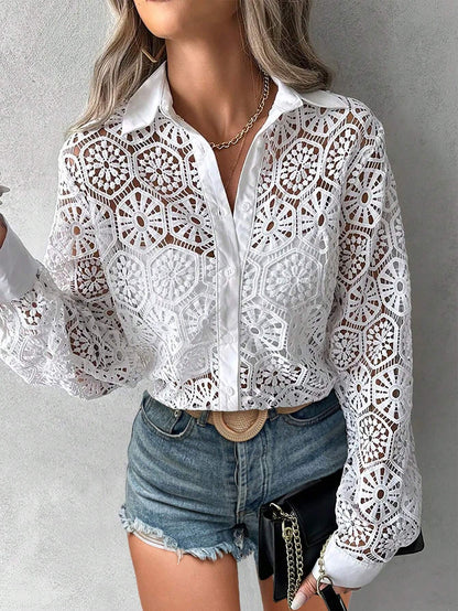Carla - Sheer Lace Long Blouse