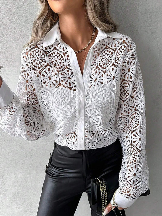 Carla - Sheer Lace Long Blouse