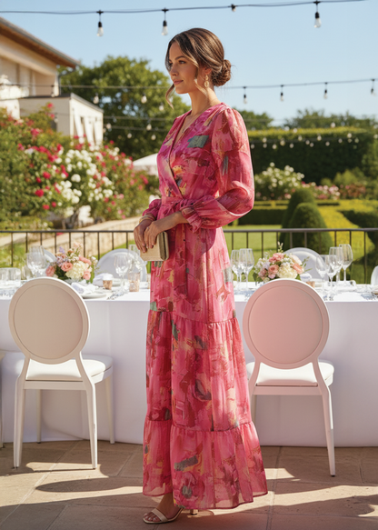 Robe longue portefeuille à volants Maria