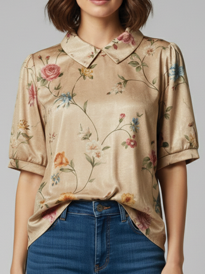 Stephanie - Collared Short Sleeve Blouse