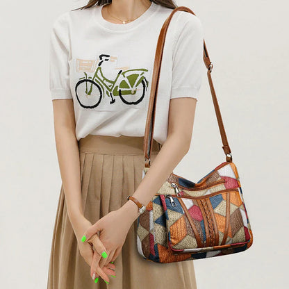 Pamela - Sac bandoulière patchwork en cuir végétalien