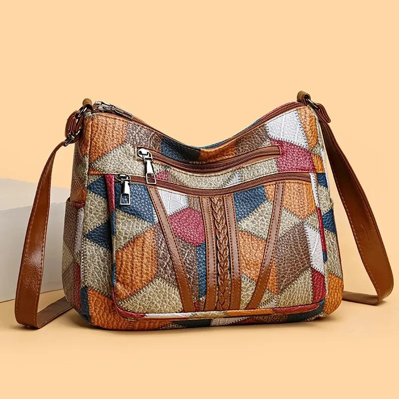 Pamela - Sac bandoulière patchwork en cuir végétalien