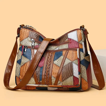 Pamela - Sac bandoulière patchwork en cuir végétalien