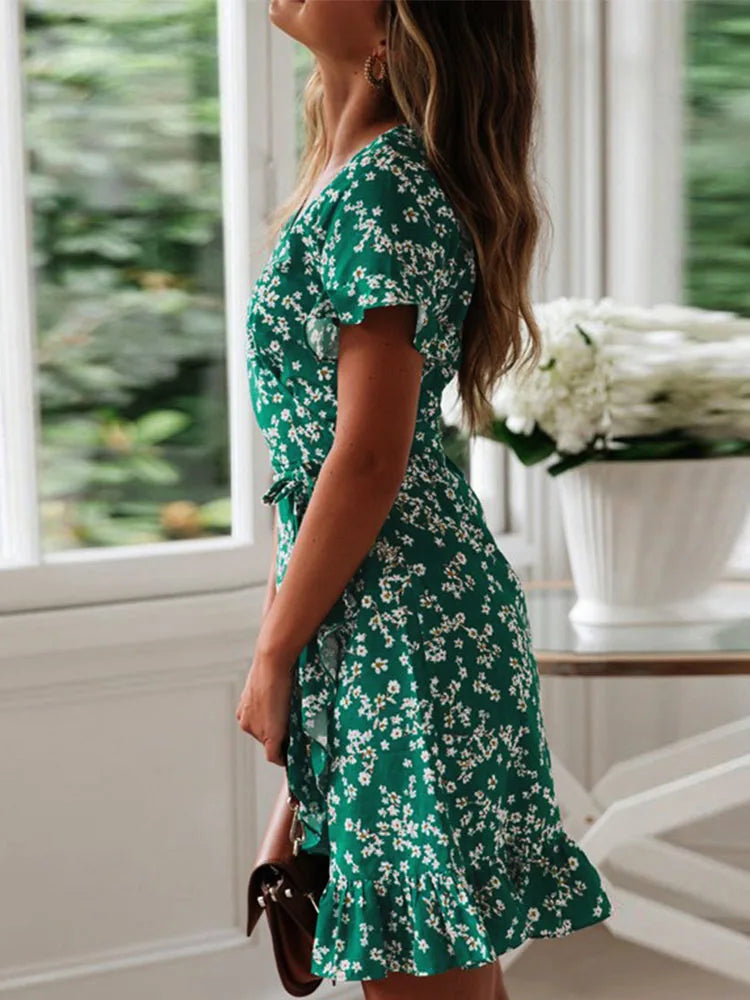 Gianna - Robe mini portefeuille à fleurs