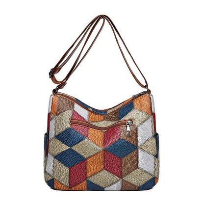 Pamela - Sac bandoulière patchwork en cuir végétalien