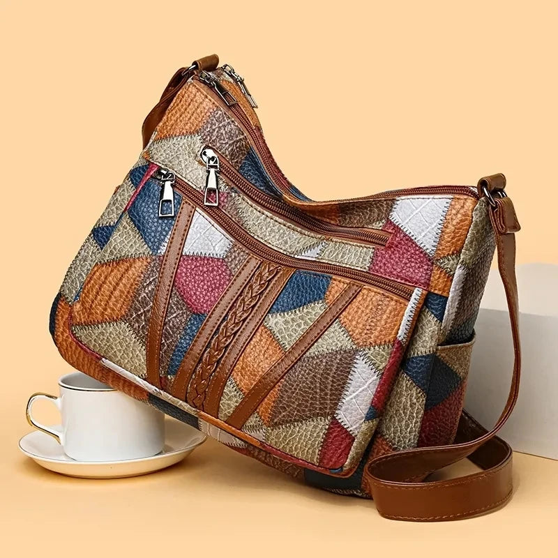 Pamela - Sac bandoulière patchwork en cuir végétalien