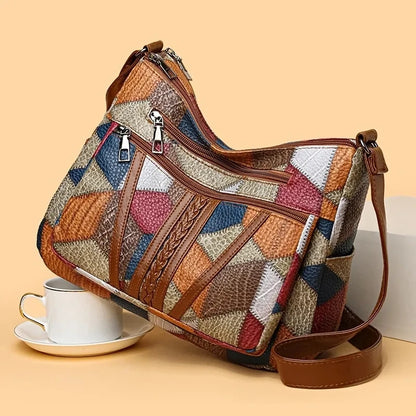 Pamela - Sac bandoulière patchwork en cuir végétalien